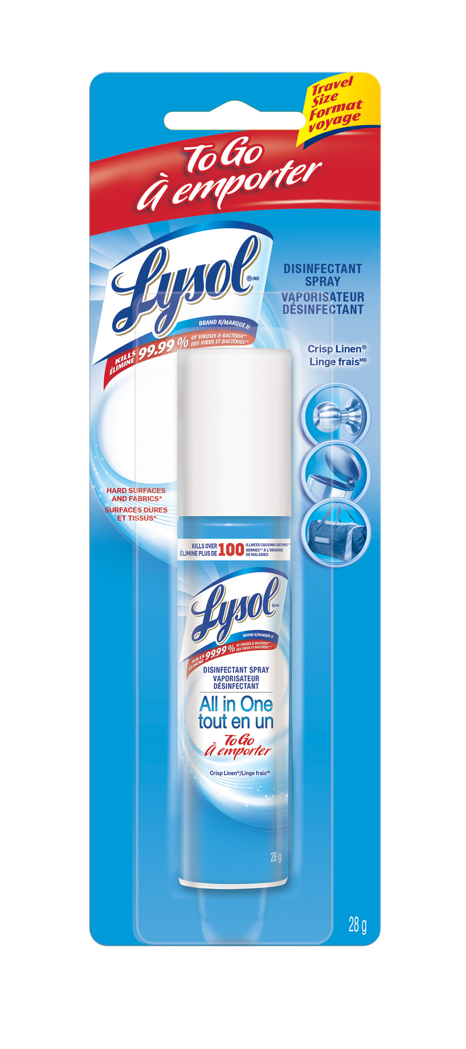 CB741870 LYSOL Disinfectant Spray Personal & Travel Size Crisp Linen, 28 g, RTU, 12/CT